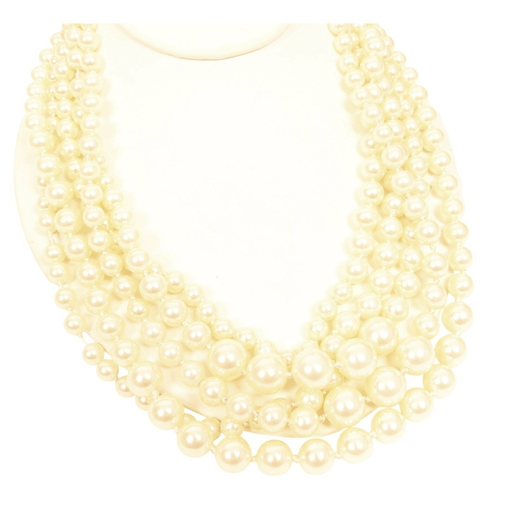 JCREW 5 Stranded Yellow Cream Faux‎ Pearl Necklace*Knotted Between Each Bead